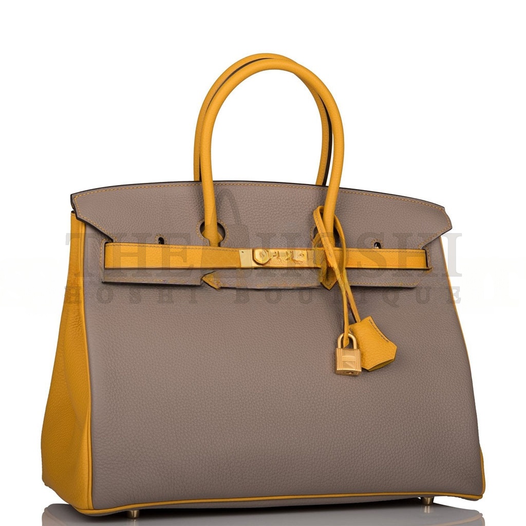H**me5 BIRKIN 30 EPSOM ASPHALT GREY AND AMBER YELLOW GOLD BUCKLE H028369CK15 (30*23*15cm) Master Quality